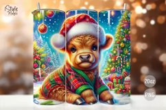 Baby Highland Cow Christmas Tumbler Wrap Sublimation PNG Product Image 1