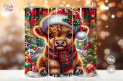 Baby Highland Cow Christmas Tumbler Wrap Sublimation PNG Product Image 1