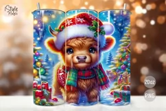 Baby Highland Cow Christmas Tumbler Wrap Sublimation PNG Product Image 1