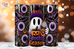 Floral Ghost Tumbler Wrap PNG, Spooky Season Sublimation Product Image 1