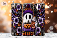 Floral Ghost Tumbler Wrap PNG, Spooky Season Sublimation Product Image 1