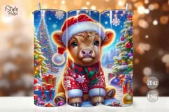 Baby Highland Cow Christmas Tumbler Wrap Sublimation PNG Product Image 1