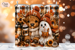 Highland Cow Ghost Fall 20oz Tumbler Wrap PNG Sublimation Product Image 1