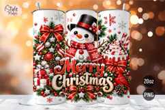 Merry Christmas Snowman 20oz Tumbler Wrap PNG Product Image 1