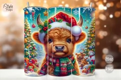 Baby Highland Cow Christmas Tumbler Wrap Sublimation PNG Product Image 1