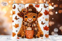 Fall Highland Cow Pumpkin Spice 20oz Tumbler Wrap PNG Product Image 1