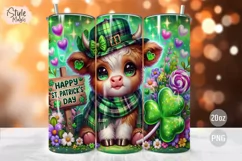 Happy St Patricks Day Highland Cow 20 oz Tumbler Wrap PNG Product Image 1
