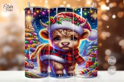 Baby Highland Cow Christmas Tumbler Wrap Sublimation PNG Product Image 1
