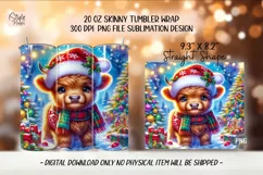 Baby Highland Cow Christmas Tumbler Wrap Sublimation PNG Product Image 2