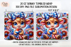 4th of july Highland Cow 20oz Tumbler Wrap Sublimation PNG Product Image 2
