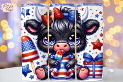 4th of july Highland Cow 20oz Tumbler Wrap Sublimation PNG Product Image 1