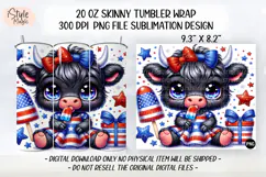 4th of july Highland Cow 20oz Tumbler Wrap Sublimation PNG Product Image 2