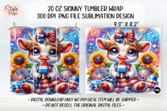 4th of july Highland Cow 20oz Tumbler Wrap Sublimation PNG Product Image 2