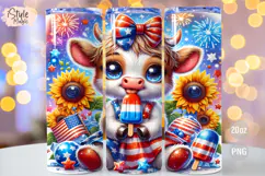 4th of july Highland Cow 20oz Tumbler Wrap Sublimation PNG Product Image 1