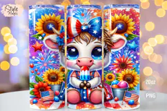 4th of july Highland Cow 20oz Tumbler Wrap Sublimation PNG Product Image 1