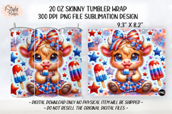 4th of july Highland Cow 20oz Tumbler Wrap Sublimation PNG Product Image 2