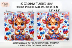 4th of july Highland Cow 20oz Tumbler Wrap Sublimation PNG Product Image 2