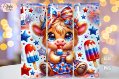 4th of july Highland Cow 20oz Tumbler Wrap Sublimation PNG Product Image 1