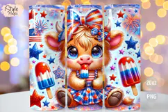 4th of july Highland Cow 20oz Tumbler Wrap Sublimation PNG Product Image 1