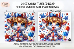 4th of july Highland Cow 20oz Tumbler Wrap Sublimation PNG Product Image 2
