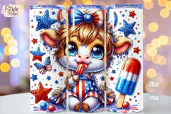 4th of july Highland Cow 20oz Tumbler Wrap Sublimation PNG Product Image 1