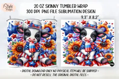 4th of july Highland Cow 20oz Tumbler Wrap Sublimation PNG Product Image 2