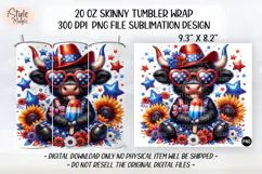 4th of july Highland Cow 20oz Tumbler Wrap Sublimation PNG Product Image 2