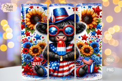 4th of july Highland Cow 20oz Tumbler Wrap Sublimation PNG Product Image 1