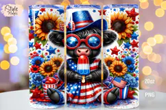 4th of july Highland Cow 20oz Tumbler Wrap Sublimation PNG Product Image 1