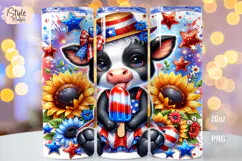 4th of july Highland Cow 20oz Tumbler Wrap Sublimation PNG Product Image 1