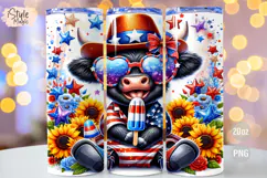 4th of july Highland Cow 20oz Tumbler Wrap Sublimation PNG Product Image 1