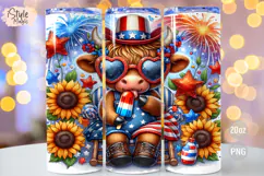 4th of july Highland Cow 20oz Tumbler Wrap Sublimation PNG Product Image 1