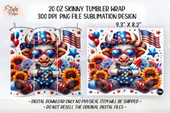 4th of july Highland Cow 20oz Tumbler Wrap Sublimation PNG Product Image 2