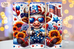 4th of july Highland Cow 20oz Tumbler Wrap Sublimation PNG Product Image 1