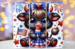 4th of july Highland Cow 20oz Tumbler Wrap Sublimation PNG Product Image 1