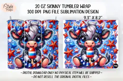 4th of july Highland Cow 20oz Tumbler Wrap Sublimation PNG Product Image 2