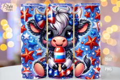 4th of july Highland Cow 20oz Tumbler Wrap Sublimation PNG Product Image 1