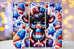 4th of july Highland Cow 20oz Tumbler Wrap Sublimation PNG Product Image 1
