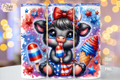 4th of july Highland Cow 20oz Tumbler Wrap Sublimation PNG Product Image 1