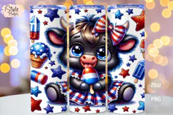 4th of july Highland Cow 20oz Tumbler Wrap Sublimation PNG Product Image 1