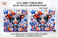 4th of july Highland Cow 20oz Tumbler Wrap Sublimation PNG Product Image 2
