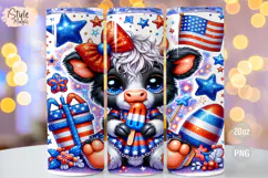 4th of july Highland Cow 20oz Tumbler Wrap Sublimation PNG Product Image 1