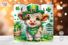 St Patricks Day Cute Highland Cow Tumbler Wrap PNG Product Image 1