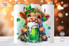St Patricks Day Cute Highland Cow Tumbler Wrap PNG Product Image 1