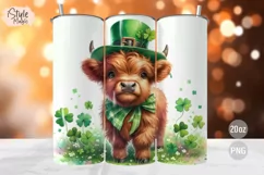 St Patricks Day Cute Highland Cow Tumbler Wrap PNG Product Image 1