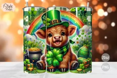 St Patricks Day Cute Highland Cow Tumbler Wrap PNG Product Image 1