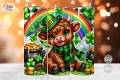 St Patricks Day Cute Highland Cow Tumbler Wrap PNG Product Image 1