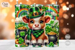 St Patricks Day Cute Highland Cow Tumbler Wrap PNG Product Image 1