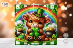 St Patricks Day Cute Highland Cow Tumbler Wrap PNG Product Image 1