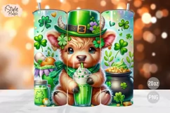St Patricks Day Cute Highland Cow Tumbler Wrap PNG Product Image 1